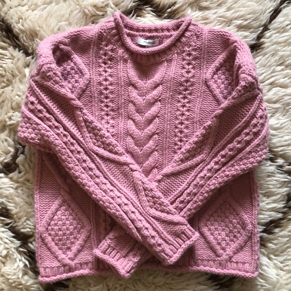 Madewell Pink Slope Cable Pullover Sweater
